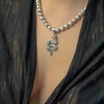 White Pearl Necklace with Snake Shape