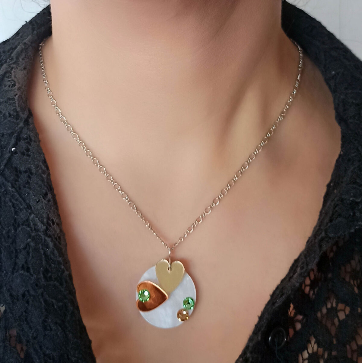Necklace with Plexiglas Hearts and Swarovski Stones