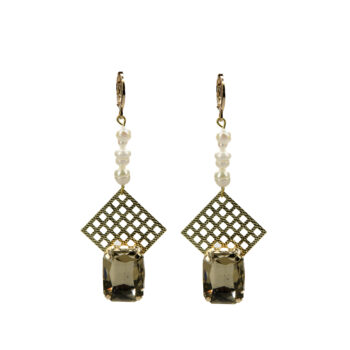 Crystal Pendant Earrings with Pearl
