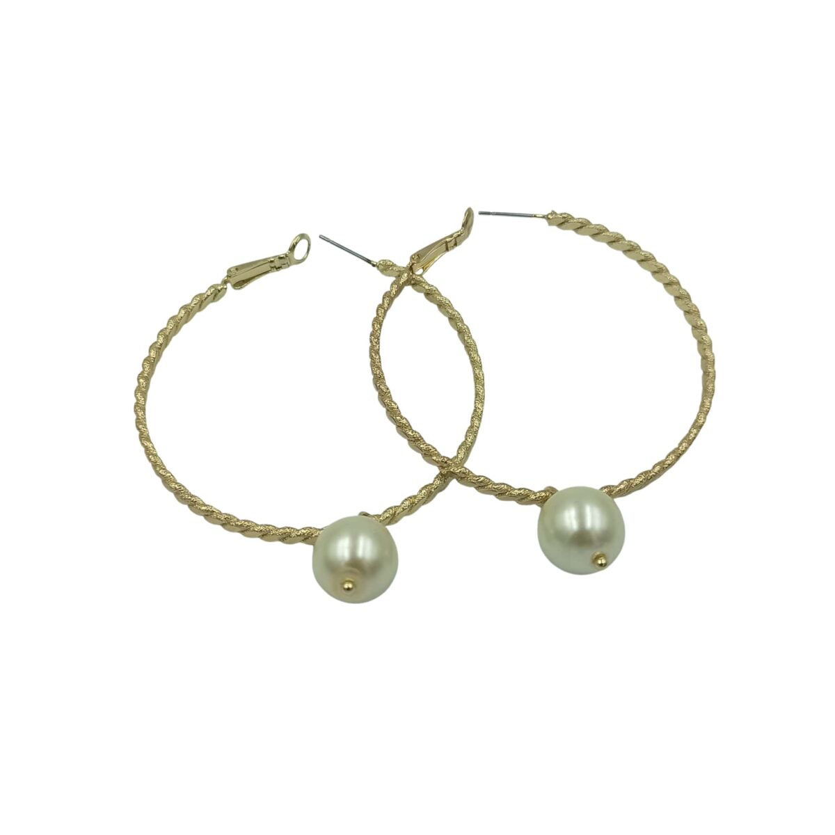 Earrings Gold Rings With Ecru Pearl