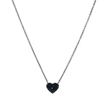 Black Heart Necklace with Silver Steel Chain