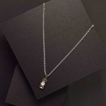 Necklace With Silver Plated Chain With Triple Black And White Crystal