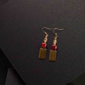 Gold Plated Metal Earrings with Red Dice