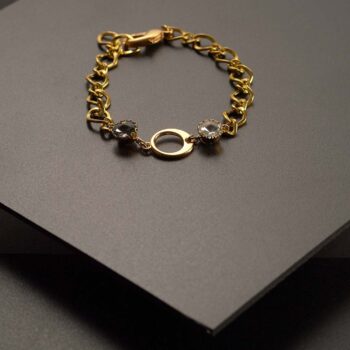 Gold Plated Chain Bracelet With White And Dark Silver Crystal Gold Plated Bracelet With White And Dark Silver Crystal