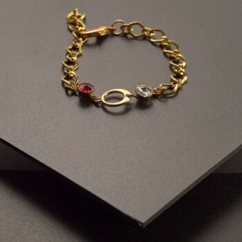 Gold Plated Bracelet Chain With Red And White Crystal