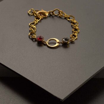 Bracelet Gold Plated Chain With Red And Dark Silver Crystal