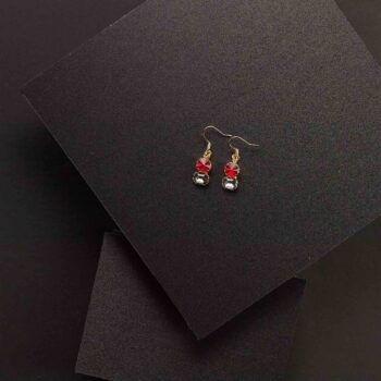 Σκουλαρίκια Με Διπλό Κρύσταλλο Σε Κόκκινη Και Ασημί Απόχρωση