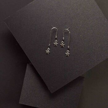 Earrings With Double Silver Metallic Stars
