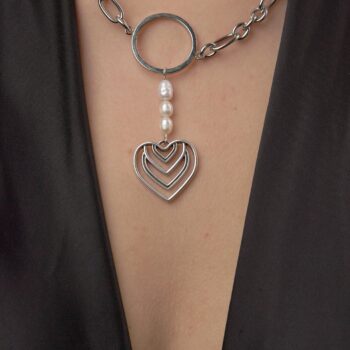 Silver Plated Macrame With Pearls and Heart Motif