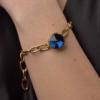 Gold Plated Bracelet With Blue Crystal