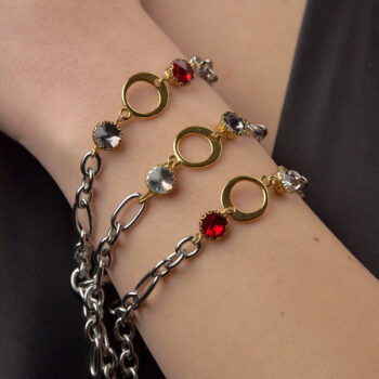 Chain Bracelet With Red And White Crystal