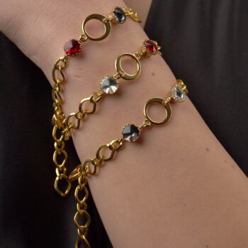 Bracelet Chain Gold Plated With White And Dark Silver Crystal