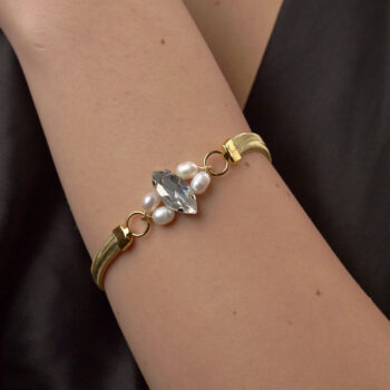 Gold Plated Bracelet With Crystal And Pearls