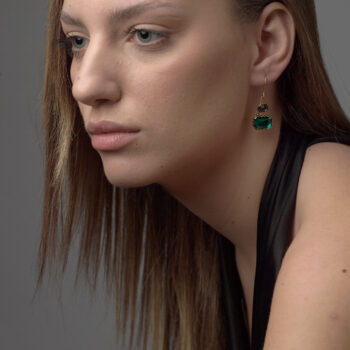 Double Crystal Earrings In Green And Black