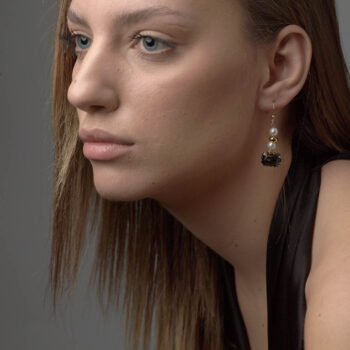 Crystal Earrings In Graphite Shade With Pearl And Hematite