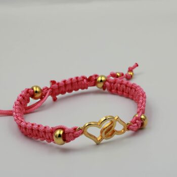 Pink Macrame Bracelet With Gold Double Heart Motif