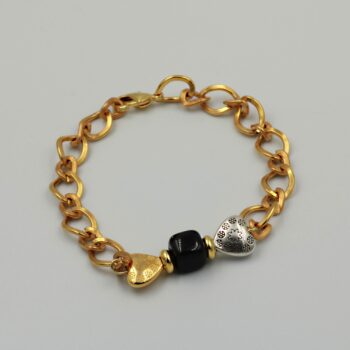 Gold Plated Bracelet with Black Dice and Silver Gold Heart