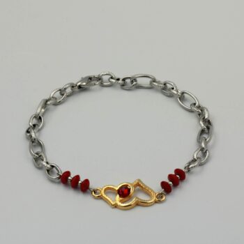 Silver Bracelet with Double Gold Plated Heart