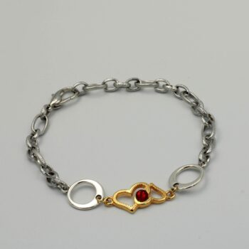 Silver Bracelet with Double Gold Plated Heart with Crystal