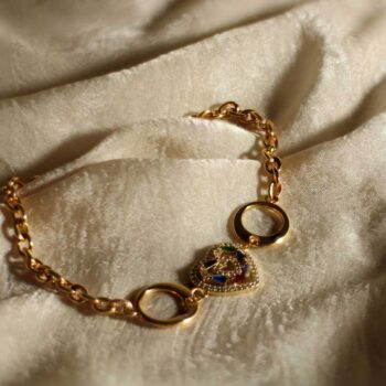 Women's Gold Plated Bracelet with Multicolored Heart