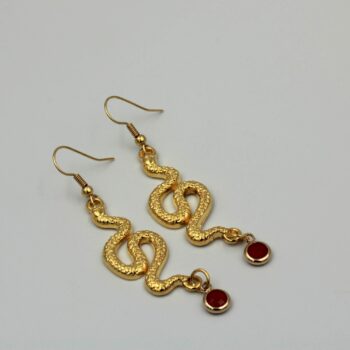 Cast Snake Earrings With Red Crystal Stone