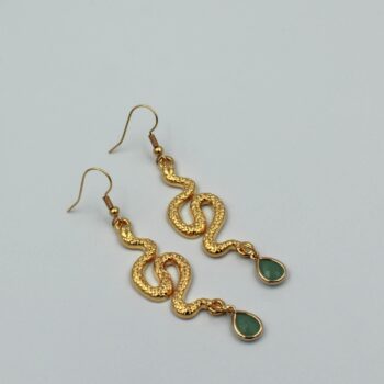 Cast Snake Earrings With Green Crystal Stone