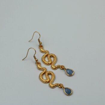 Earrings Snake cast pendant With Sea Crystal Stone
