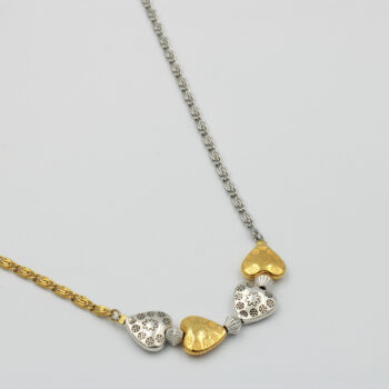 Double Shape Necklace With Gold And Silver Hearts 2