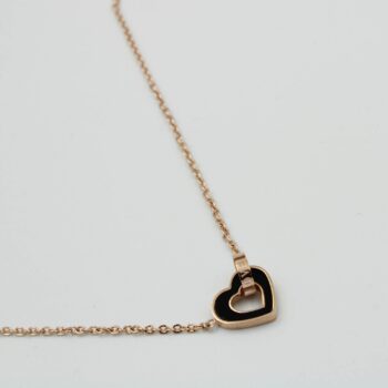 Black Heart Necklace Rolled with Steel Rose Gold Chain