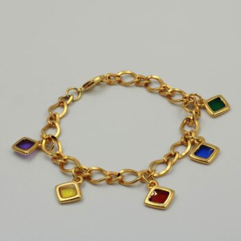 Women's Gold Plated Bracelet With Multicolored Glass Elements
