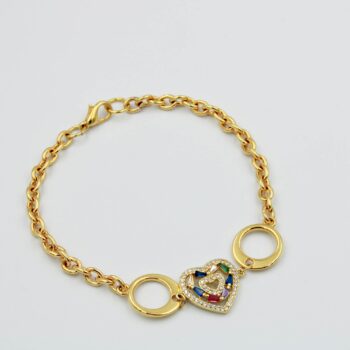 Women's Gold Plated Bracelet with Multicolored Heart