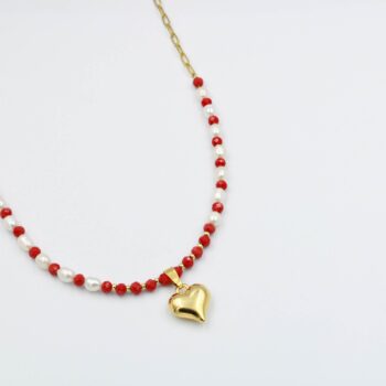 Women's Necklace Gold Metallic Heart With Natural Pearls