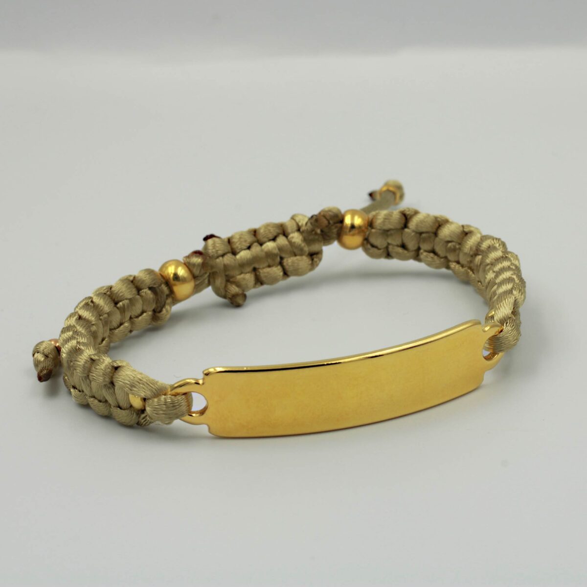 Identity Bracelet Gold Plated 24k With Beige Silk Cord