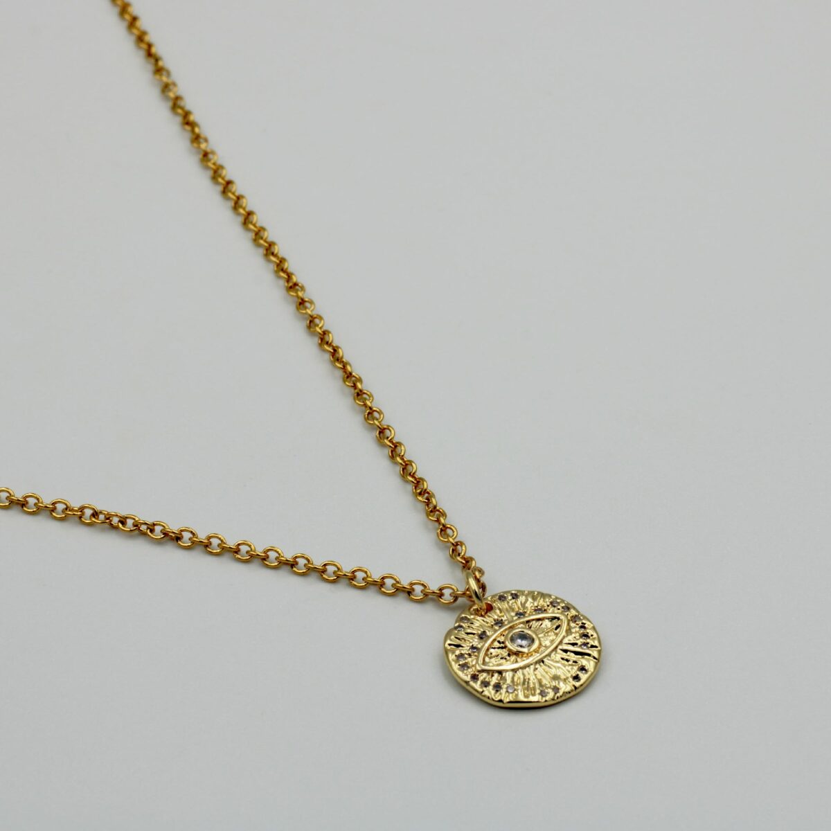 24k Gold Plated Necklace with Eye Shape and Zircon Stones