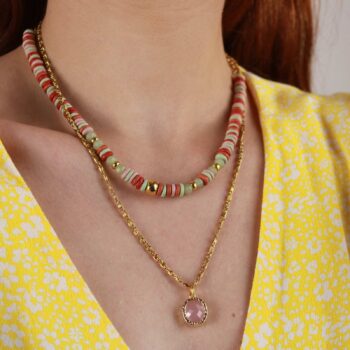 Women's Necklace with Ceramic Multicolored Washers