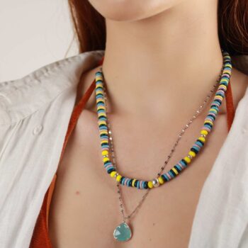 Women's Handmade Necklace with colorful ceramic washers